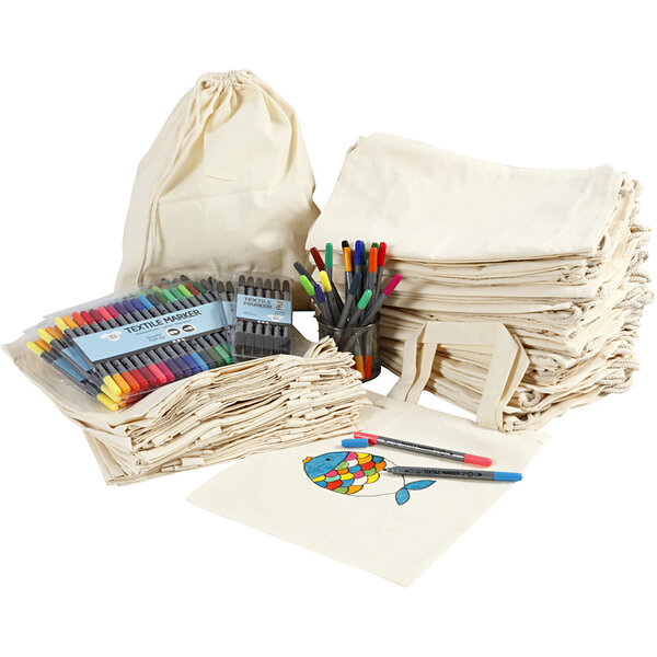 Creativ Company Groepsset Rugzakken en tassen met stiften, afm 27,5x30 cm, diverse kleuren, 1 set