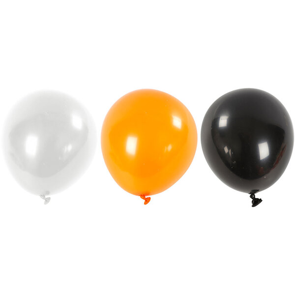 Creativ Company Ballonnen, rond, d 23-26 cm, zwart, oranje, wit, 10 stuk/ 1 doos