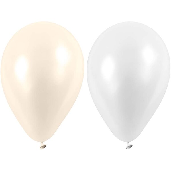 Creativ Company Ballonnen, rond, d 23 cm, wit, parelmoer, 10 stuk/ 1 doos