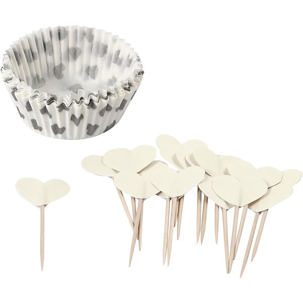 Creativ Company Cupcakes en cocktailprikkers, H: 3 cm, d 5 cm, 40 gr, off-white, 24 set/ 1 doos