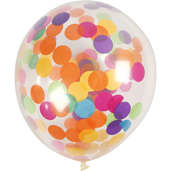 Creativ Company Ballonnen met confetti, rond, d 23 cm, transparant, 4 stuk/ 1 doos