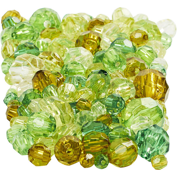 Creativ Company Facet kralen, afm 4-12 mm, gatgrootte 1-2,5 mm, groen glitter, 250 gr/ 1 doos