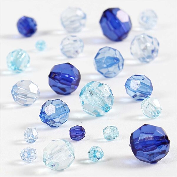 Creativ Company Facet kralen, afm 4-12 mm, gatgrootte 1-2,5 mm, blauw harmonie, 45 gr/ 1 doos