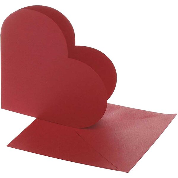 Creativ Company Hartvormige Kaarten, afmeting kaart 12,5x12,5 cm, afmeting envelop 13,5x13,5 cm, rood, 10 set/ 1 doos