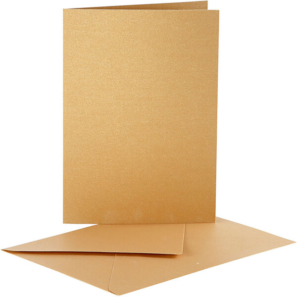 Creativ Company Parelmoer kaarten en enveloppen, afmeting kaart 10,5x15 cm, afmeting envelop 11,5x16,5 cm, goud, 10 set/ 1 doos