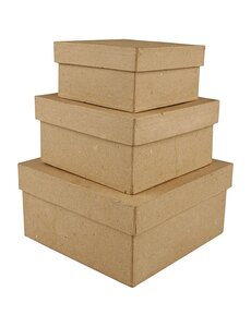  Vierkante Dozen, H: 5+6+7,5 cm, afm 10+12,5+15 cm, 3 stuk/ 1 set