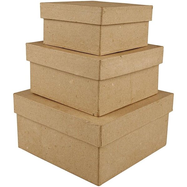Vierkante Dozen, H: 5+6+7,5 cm, afm 10+12,5+15 cm, 3 stuk/ 1 set