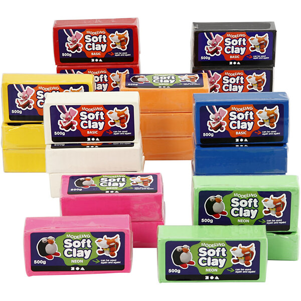 Creativ Company Boetseerklei, afm 13x6x4 cm, diverse kleuren, 24x500 gr/ 1 doos