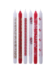 Creativ Company Adventkaarsen, H: 30 cm, d 22 mm, rood, wit, 24 stuk/ 1 doos