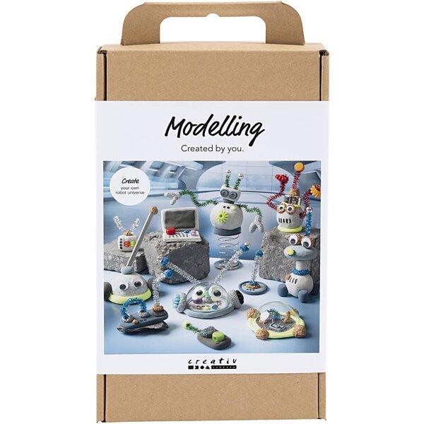 Creativ Company Hobbyset Boetseren, Robot, blauw, grijs, rood, verzilverd, 1 doos