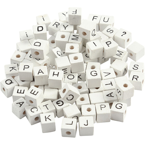 Creativ Company Letterkralen, A-Z, &, #, ? en blanco, afm 8x8 mm, gatgrootte 3 mm, wit, 96 div/ 1 doos