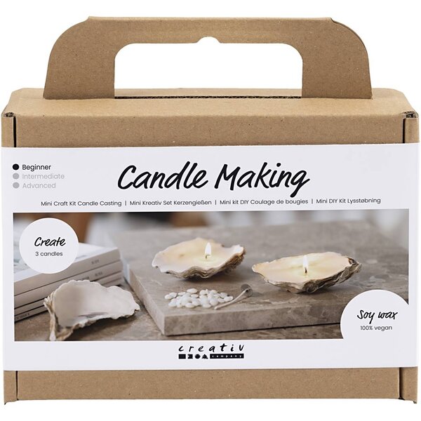 Creativ Company Mini Hobbyset Kaarsen Maken, Sojakaarsen in oesterschelpen, off white, 1 doos