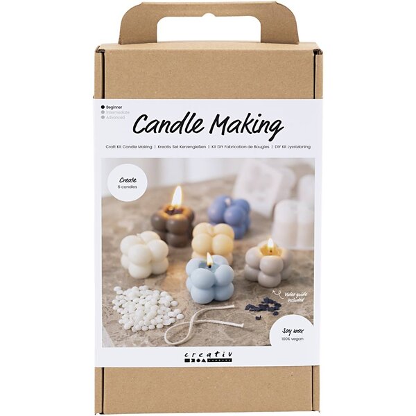 Creativ Company Hobbyset Kaarsen Maken, Bubble sojakaars, beige, lichtblauw, crème, 1 doos