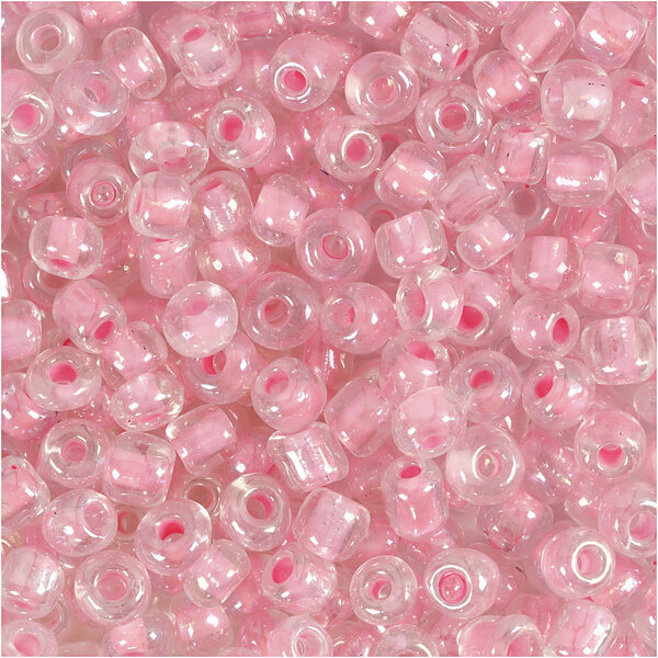 Creativ Company Rocailles, d 4 mm, afm 6/0, gatgrootte 0,9-1,2 mm, roze kern, 25 gr/ 1 doos