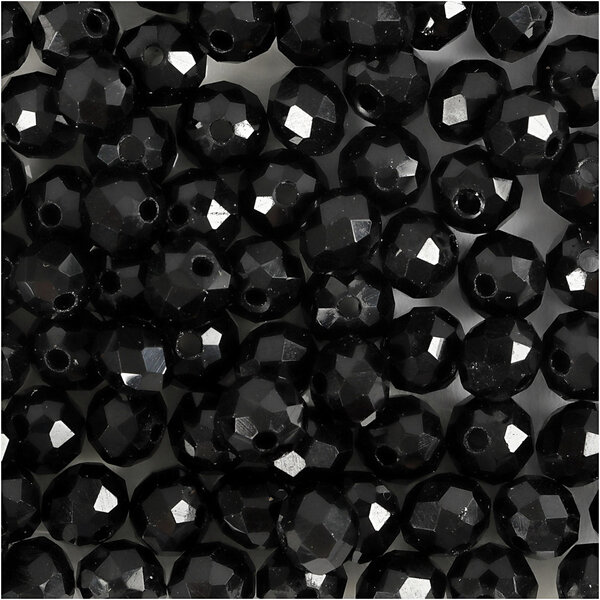 Creativ Company Facet Kralen, afm 5x6 mm, gatgrootte 1 mm, metallic zwart, 100 stuk/ 1 doos
