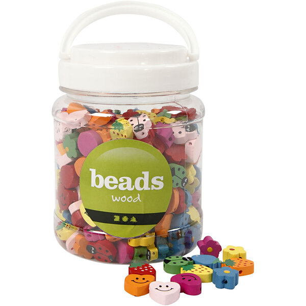 Creativ Company Houten Kralen Figuren, afm 15-20 mm, gatgrootte 1,5 mm, 235 gr, 700 ml/ 1 Doosje