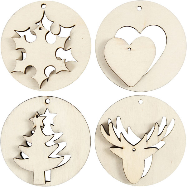 Creativ Company 2-in-1 Hangende decoraties, d 7 cm, gatgrootte 3 mm, dikte 4 mm, 8 stuk/ 1 doos