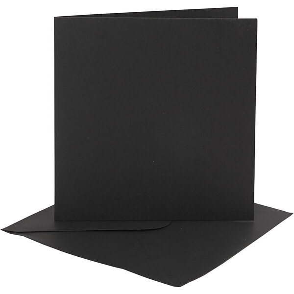 Creativ Company Kaarten en enveloppen, afmeting kaart 15,2x15,2 cm, afmeting envelop 16x16 cm, 230 gr, zwart, 4 set/ 1 doos