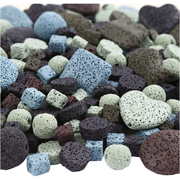 Lava kralen, afm 6-37 mm, gatgrootte 1+2 mm, Inhoud kan variëren , diverse kleuren, 20 slagen/ 1 doos
