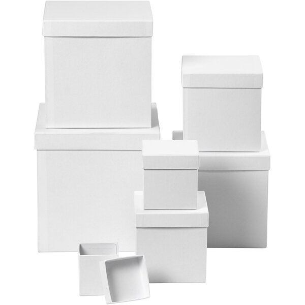 Creativ Company Vierkante dozen, vierkant, H: 7,5+10+13+15+18+20+23 cm, afm 7,5+10+13+15+18+20+23 cm, wit, 7 stuk/ 1 set
