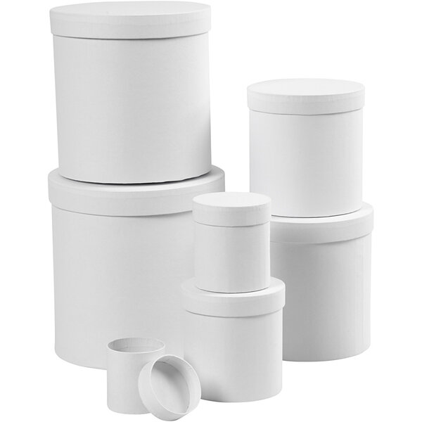 Creativ Company Ronde dozen, rond, H: 7,5+10,2 +12,7+15,2 +17,7+20,2 +22,7 cm, d 7+9 +12+14,5 +17+19,5 +22 cm, wit, 7 stuk/ 1 set