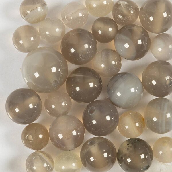 Kralen van agaat, d 6+8+10 mm, gatgrootte 0,9-1 mm, transparant grijs, 28 stuk/ 1 doos