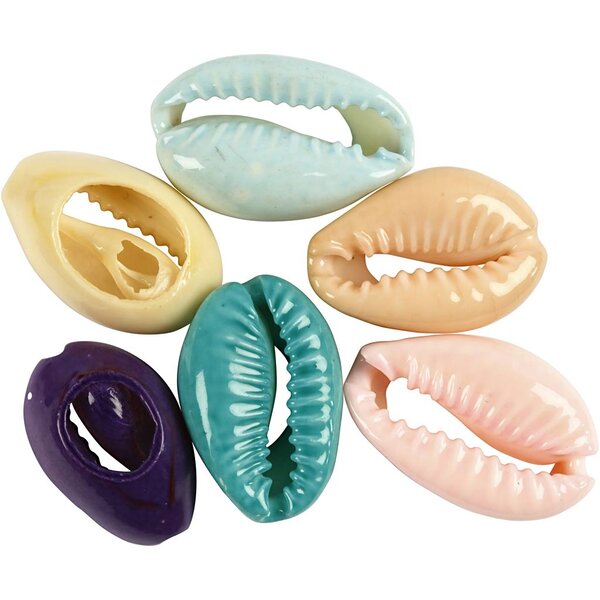 Creativ Company Schelpen, L: 20 mm, diverse kleuren, 6 stuk/ 1 doos
