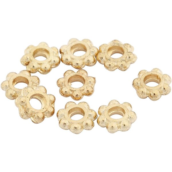 Creativ Company Spacer kralen, d 6 mm, gatgrootte 2 mm, verguld, 100 stuk/ 1 doos