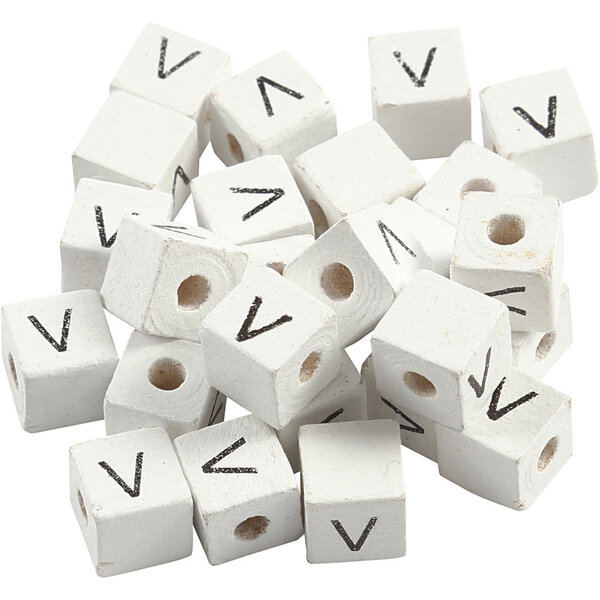 Creativ Company Letterkralen, V, afm 8x8 mm, gatgrootte 3 mm, wit, 25 stuk/ 1 doos