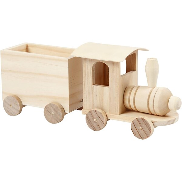 Creativ Company Speelgoed trein met wagon, H: 9,5 cm, L: 21,5 cm, B: 6,5 cm, 1 stuk