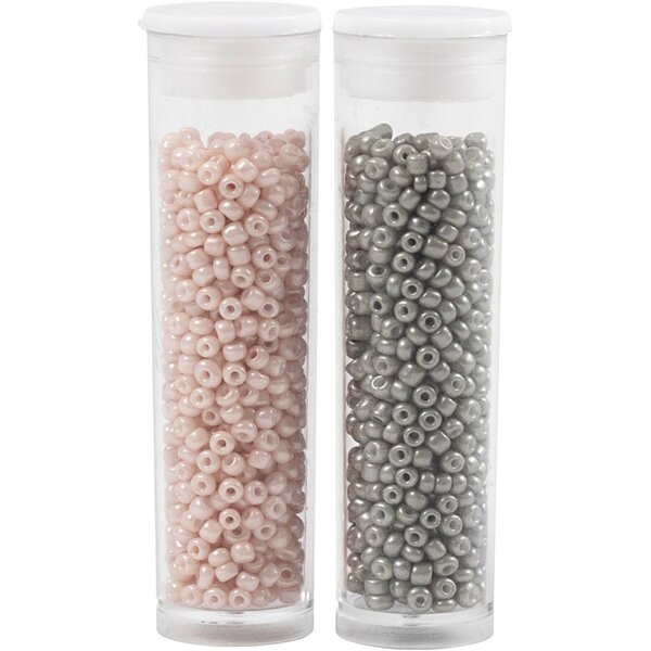 Creativ Company Rocailles, d 1,7 mm, afm 15/0, gatgrootte 0,5-0,8 mm, lichtgrijs, dusty rose, 2x7 gr/ 1 doos