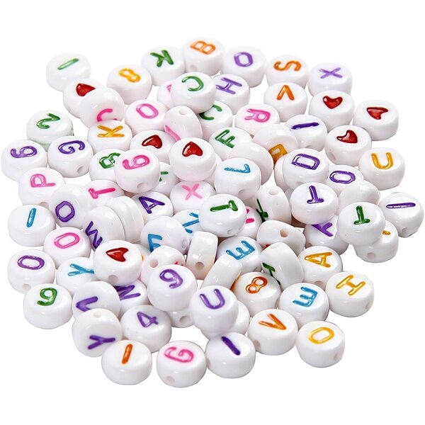 Creativ Company Letterkralen, afm 7 mm, gatgrootte 1,2 mm, wit, 25 gr/ 1 doos