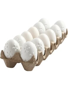  Eieren, patroon, H: 6 cm, wit, 12 stuk/ 1 doos