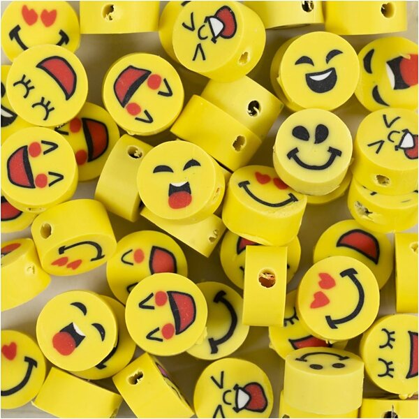 Creativ Company Figuurkralen, Emoji, d 10 mm, gatgrootte 1,5 mm, 200 stuk/ 1 doos