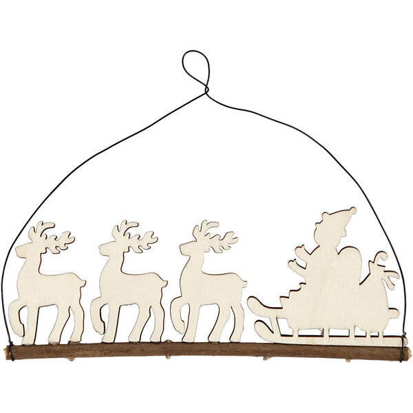 Creativ Company Kerstdecoratie, kerstman met rendier, H: 8 cm, D: 0,5 cm, B: 22 cm, 1 stuk