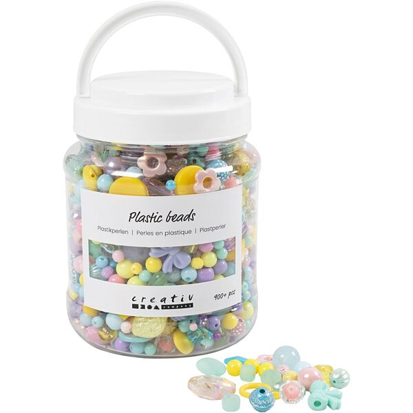 Creativ Company Plastic kralen, d 5-35 mm, gatgrootte 1-8 mm, diverse kleuren, 700 ml/ 1 Doosje