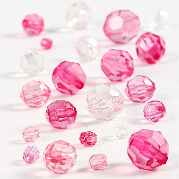 Creativ Company Facet kralen, afm 4-12 mm, gatgrootte 1-2,5 mm, roze, 45 gr/ 1 doos