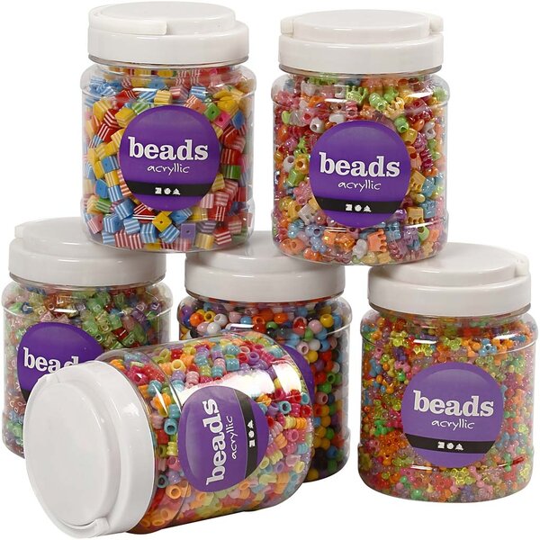 Creativ Company Plastic Kralenmix, afm 7-10 mm, gatgrootte 2-4 mm, diverse kleuren, 6x700 ml/ 1 doos