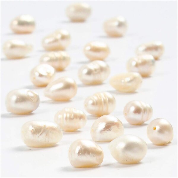 Creativ Company Zoetwaterparels, d 4-7 mm, gatgrootte 1 mm, parelmoer, 40 cm/ 1 doos