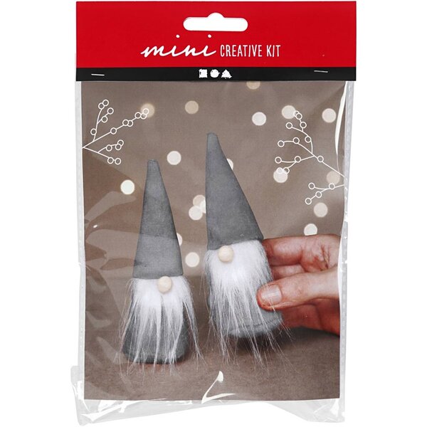 Creativ Company Creative mini kit, Scandinavische kerstkabouters, H: 12 cm, grijs, 1 doos