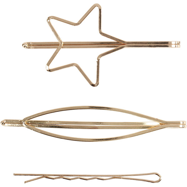 Creativ Company Haarspeldjes, L: 70 mm, B: 32 mm, verguld, 3 stuk/ 1 doos