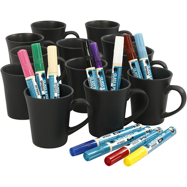 Creativ Company Groepsset Zwarte mokken beschilderen, diverse kleuren, 36 stuk, 1 set