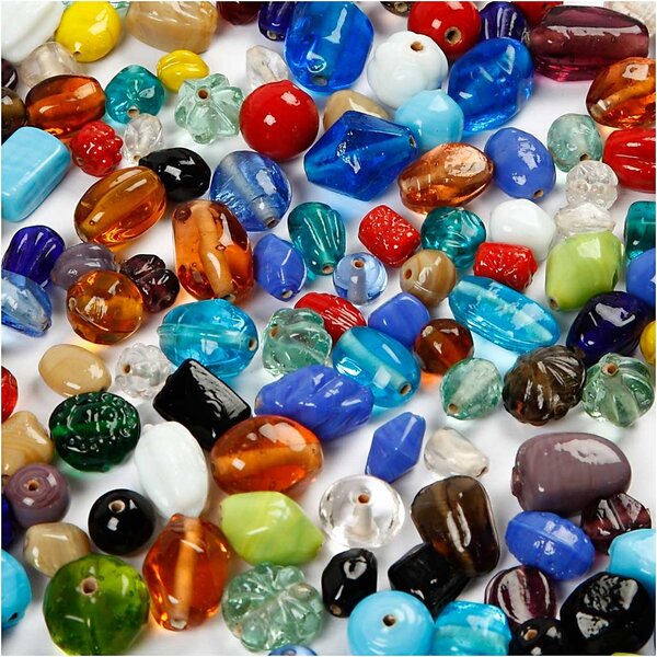 Creativ Company Glaskralen, afm 7-18 mm, gatgrootte 1 mm, diverse kleuren, 1000 gr/ 1 doos