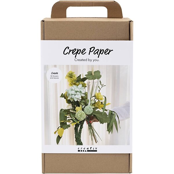 Creativ Company Maxi Hobbyset Crêpepapier, Bloemenboeket, lichtgroen, donkergroen, pastel groen, wit, 1 doos