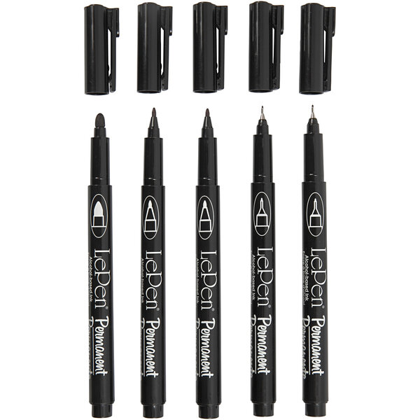 Permanente markers, lijndikte 2x0,6+2x0,8+1,3 mm, zwart, 5 stuk/ 1 doos