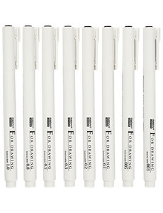  Fineliners, lijndikte 0,03+0,05+0,1+0,2+0,3+0,5+0,8+1,0 mm, zwart, 8 stuk/ 1 doos