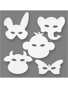 Creativ Company Dierenmaskers, H: 13-24 cm, B: 20-28 cm, 230 gr, wit, 16 stuk/ 1 doos