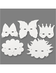Creativ Company Fantasiemaskers - Inclusief elastiek, H: 15-20 cm, 230 gr, wit, 5 stuk/ 1 doos