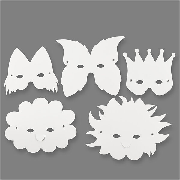 Creativ Company Fantasiemaskers - Inclusief elastiek, H: 15-20 cm, 230 gr, wit, 5 stuk/ 1 doos
