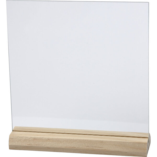 Creativ Company Glazen plaat met houten voet, afm 15,5x15,5 cm, dikte 28 mm, 10 set/ 1 doos